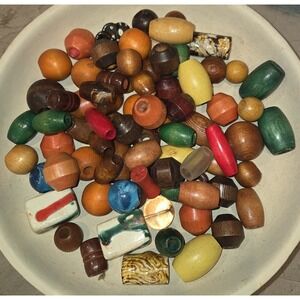 VINTAGE MACRAME BEADS Lot Of 75 Most Wood Few Ceramic Crafting Retro Home Decor